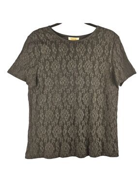 Vintage Talbots Women's Lace Overlay Blouse Medium Made in USA Elegant Black...